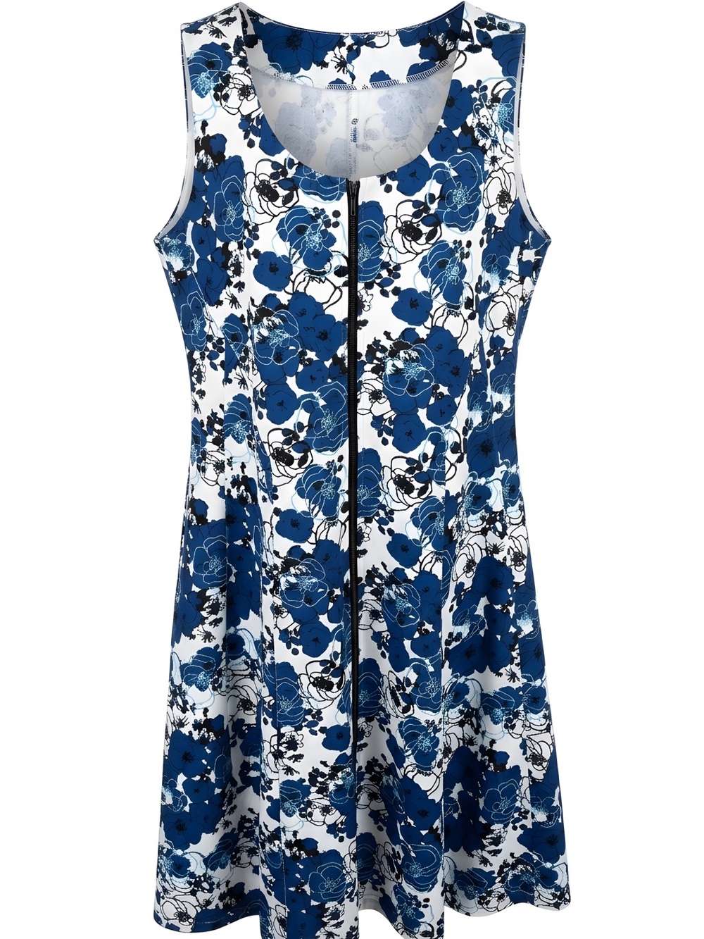 Michel Studio White and Blue Floral Dress with Zip